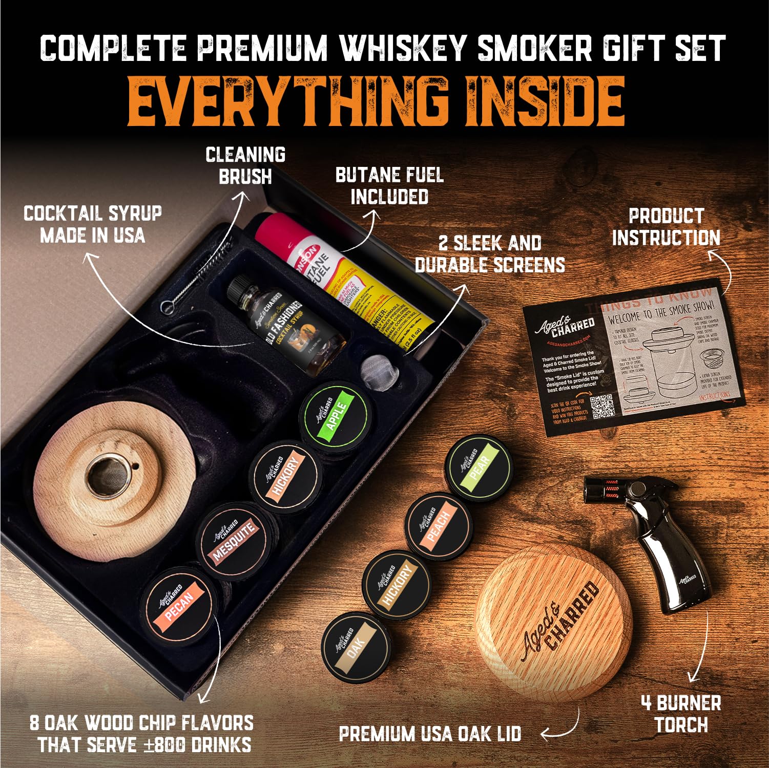 Aged & Charred Old Fashioned syrup adds balanced sweetness to smoked drinks.