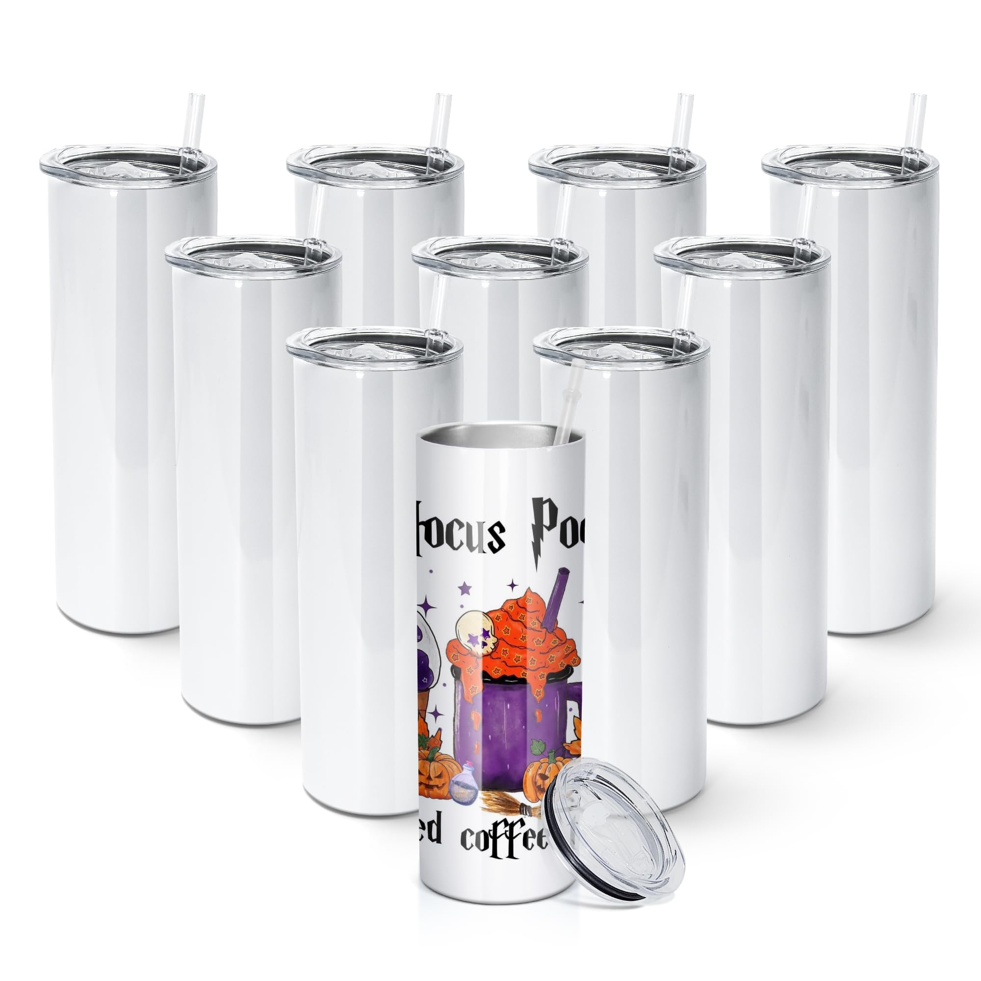 AGH 20 oz skinny tumbler front view with straight body for full wrap sublimation.