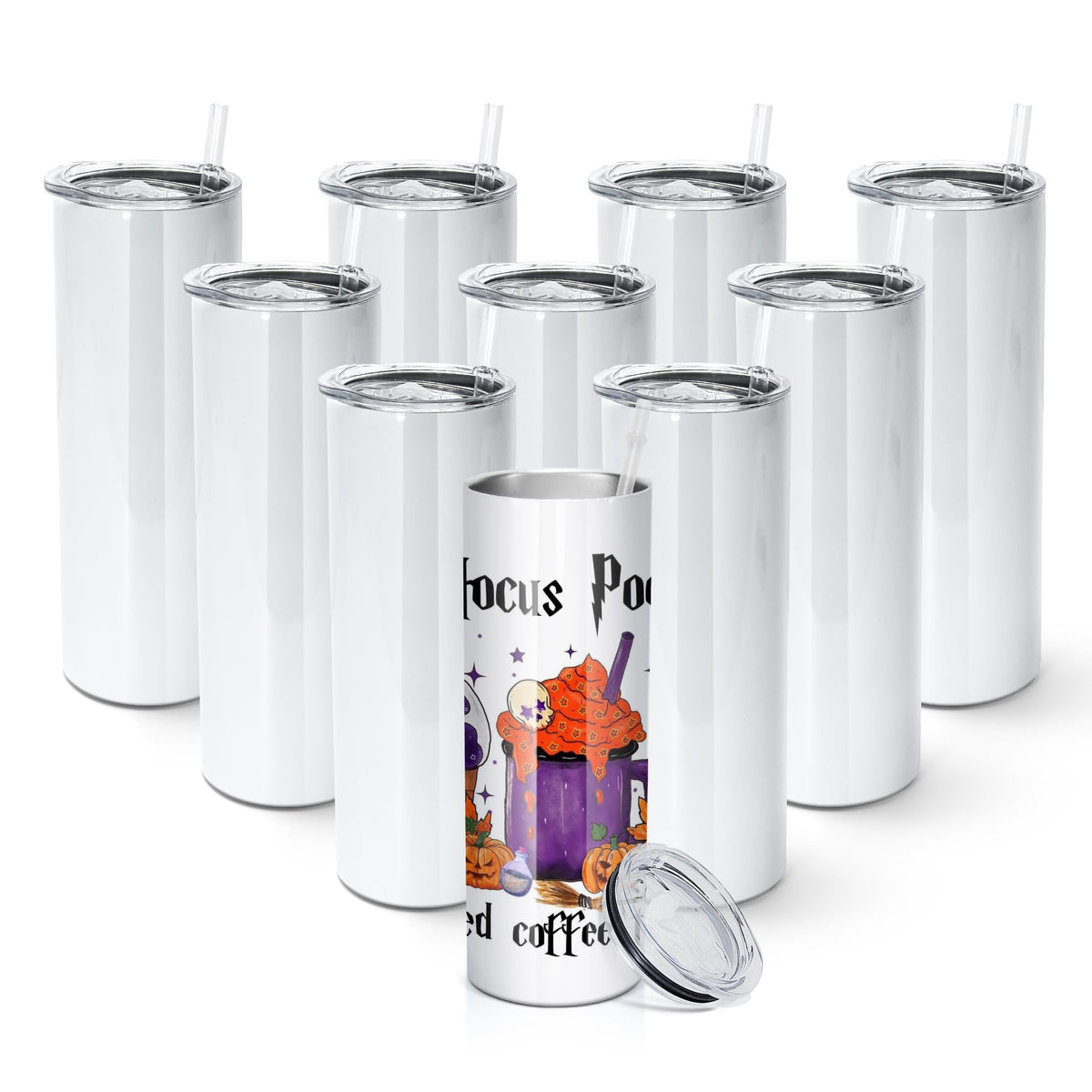 AGH 20 oz skinny tumbler front view with straight body for full wrap sublimation.
