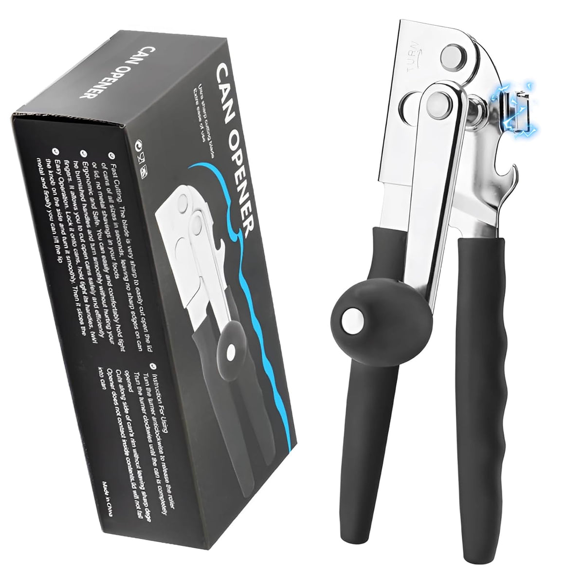 AGIgear commercial can opener with built-in bottle opener for quick beverage access.