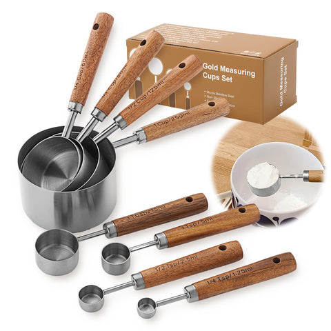 AGIgear measuring cups and spoons with wood handle for durable, stylish precision in the kitchen