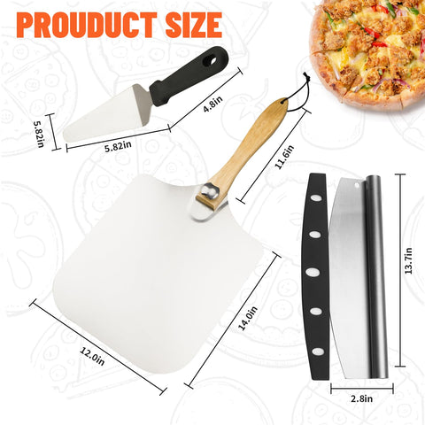 AGIgear pizza peel with rocker cutter ready to slice hot pizza