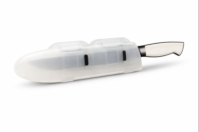 Agilux Blade Guard in a kitchen drawer protecting a chef knife edge for safe storage.