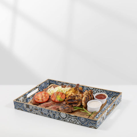 AGIOTA large blue-pattern tray fits coffee tables and ottomans