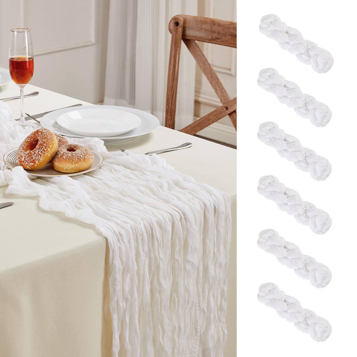 AGIRL white cheesecloth table runner 10ft length ideal for elegant weddings.