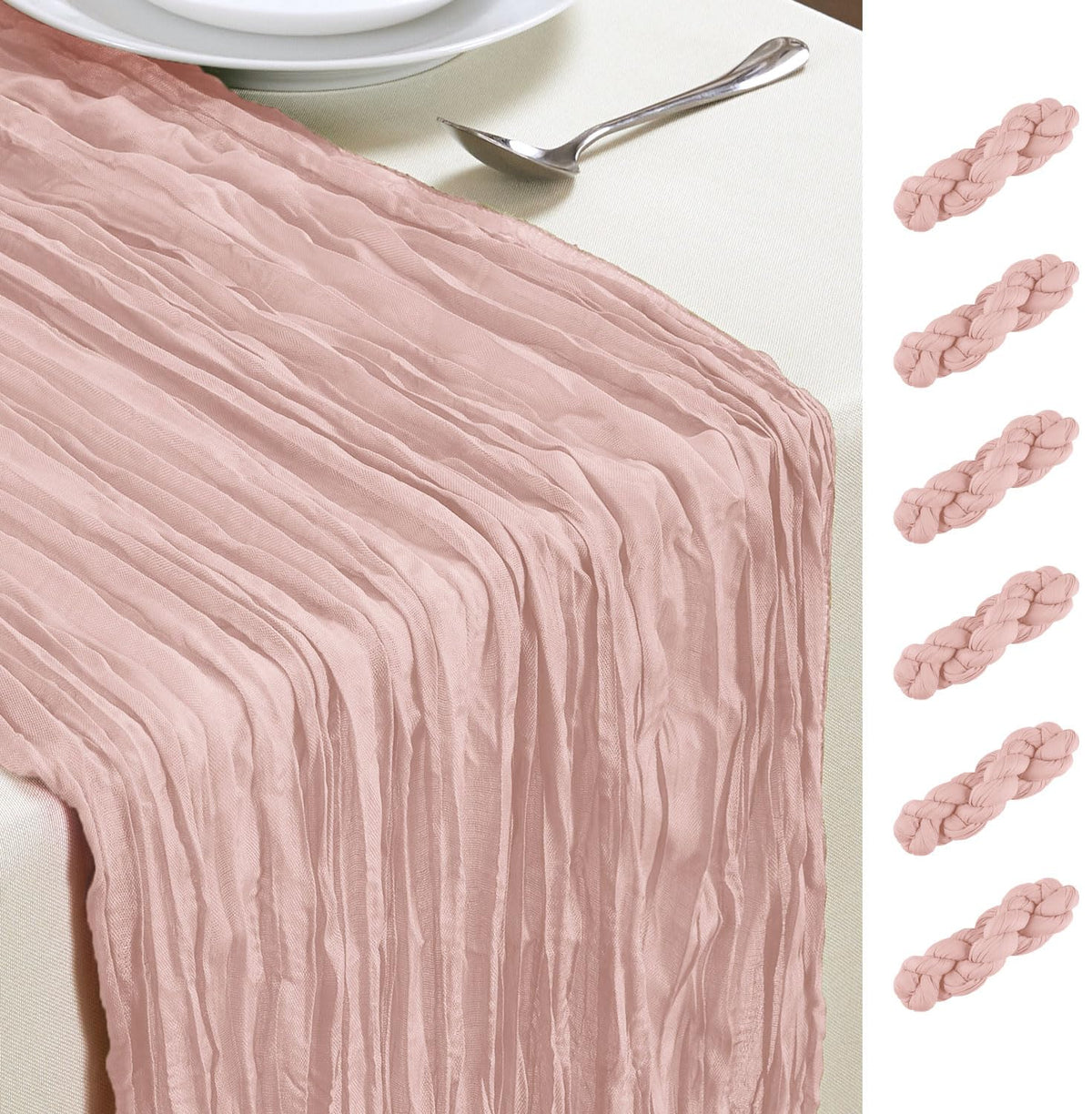 AGIRL dusty pink cheesecloth table runner 10ft adds boho elegance to wedding tables