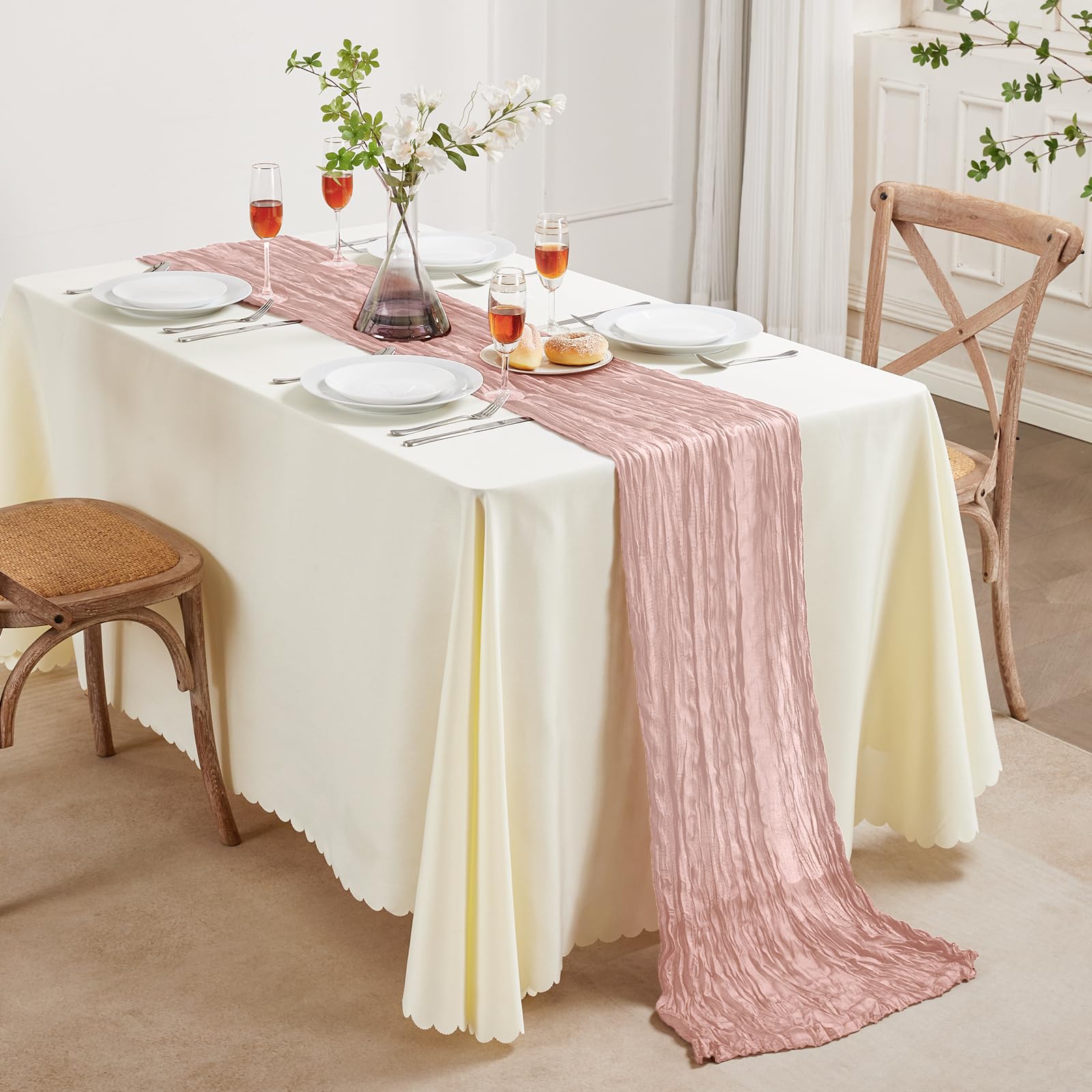 AGIRL dusty pink cheesecloth runner close-up reveals delicate edges