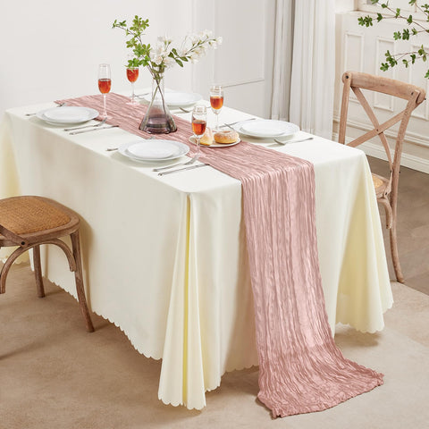 AGIRL dusty pink cheesecloth runner close-up reveals delicate edges