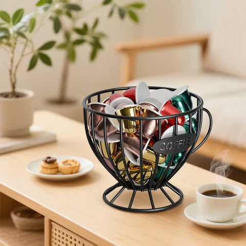 Agirlvct coffee pod holder side view highlighting sturdy metal design