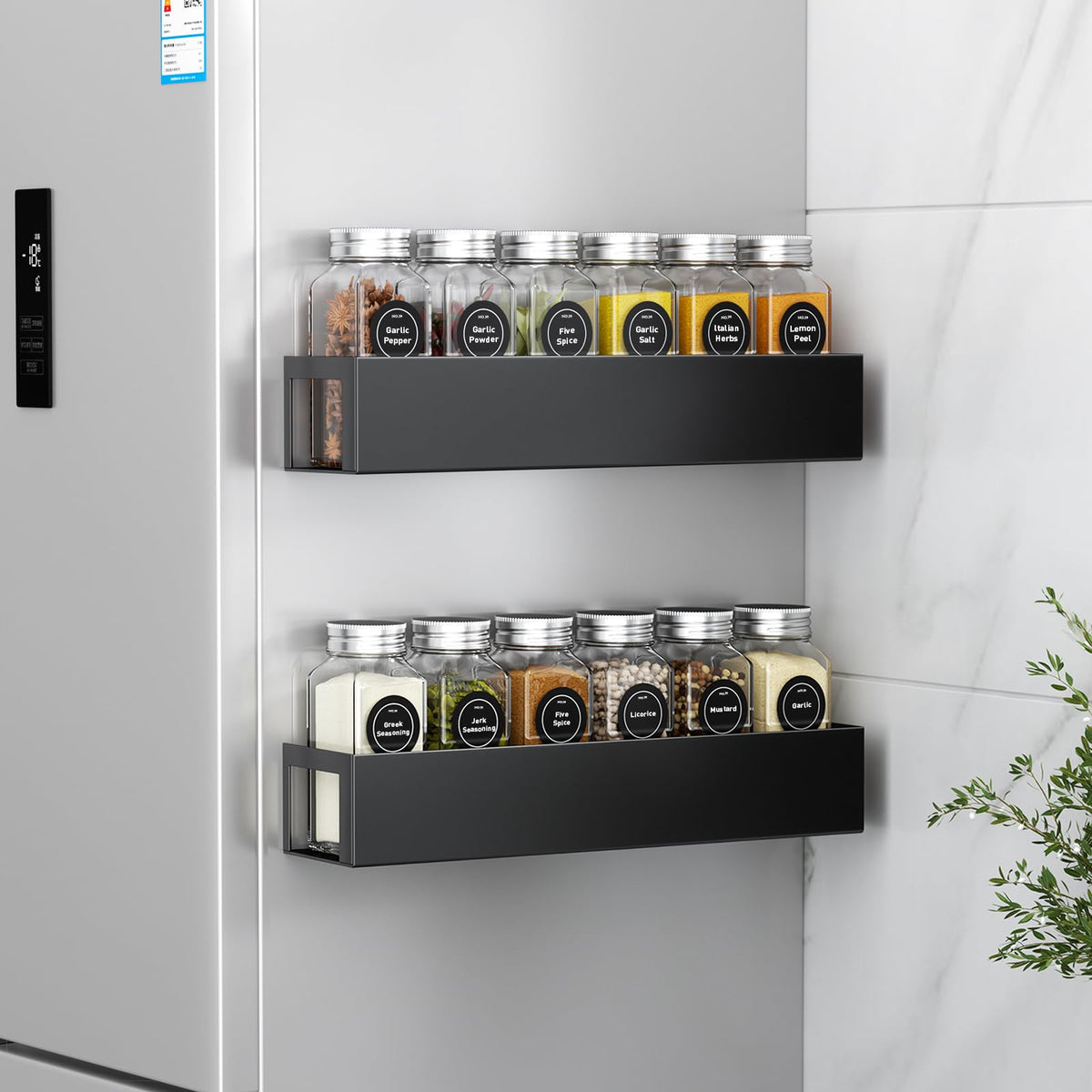 Agotglmi fridge-mount magnetic spice rack keeps spices within reach on metal surfaces