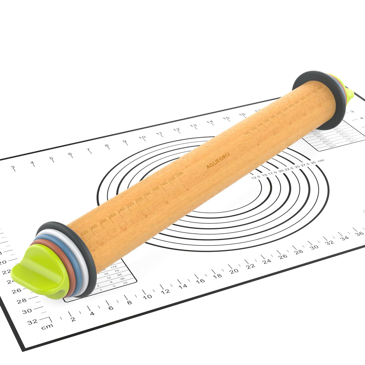 Aguegro wooden rolling pin shown for smooth, even dough rollout.