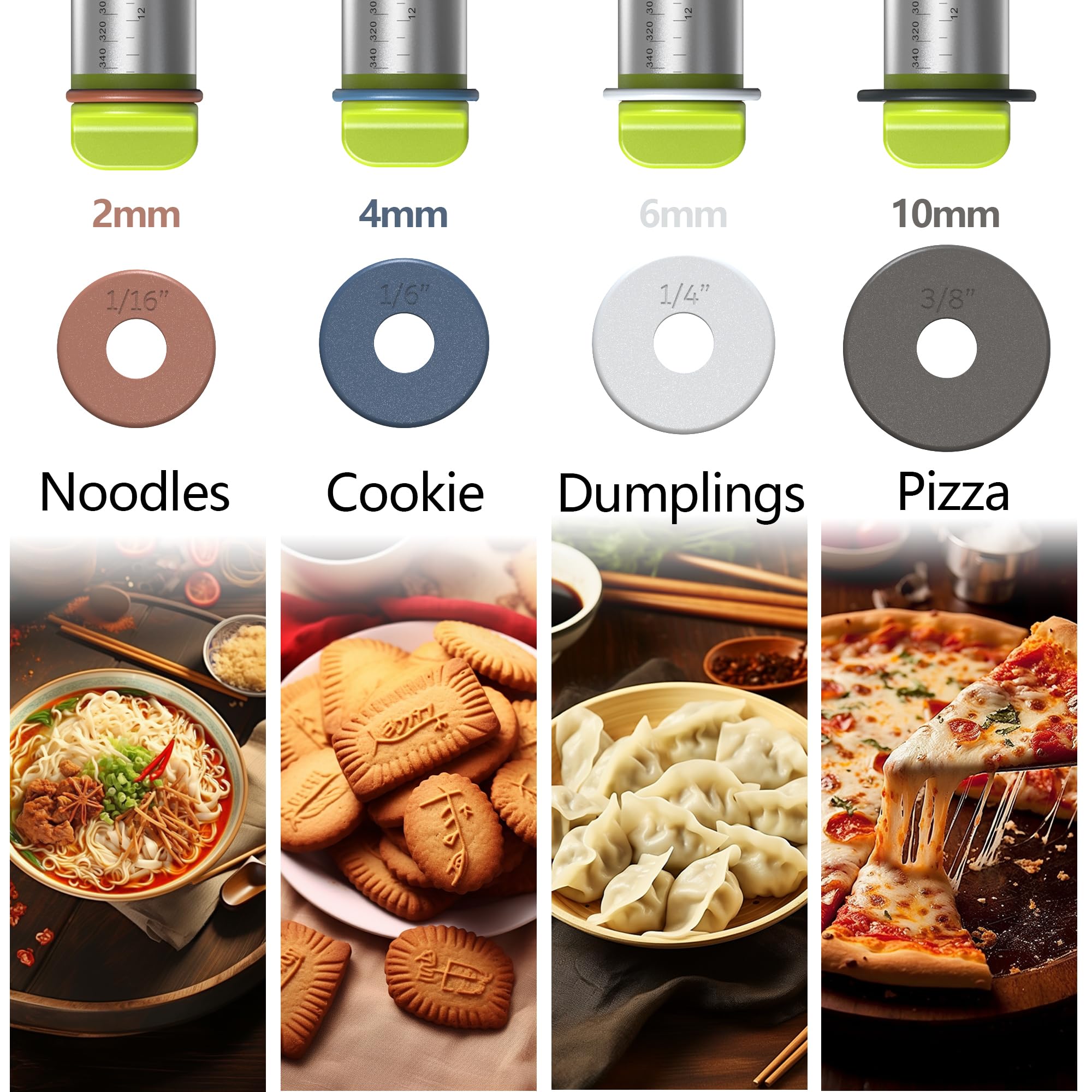 Aguegro thickness rings set offers four heights for customizable dough thickness.