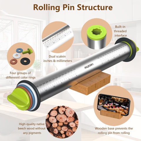 Aguegro wooden stand keeps rolling pin safe and organized in the kitchen.