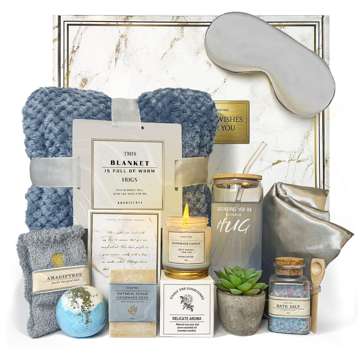 AHAGIFTREE Get Well Gift Basket contents show a 12 piece recovery care set