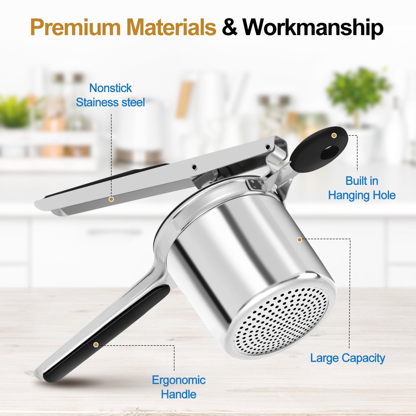 AHFLRITO potato ricer ergonomic handle for comfortable leverage