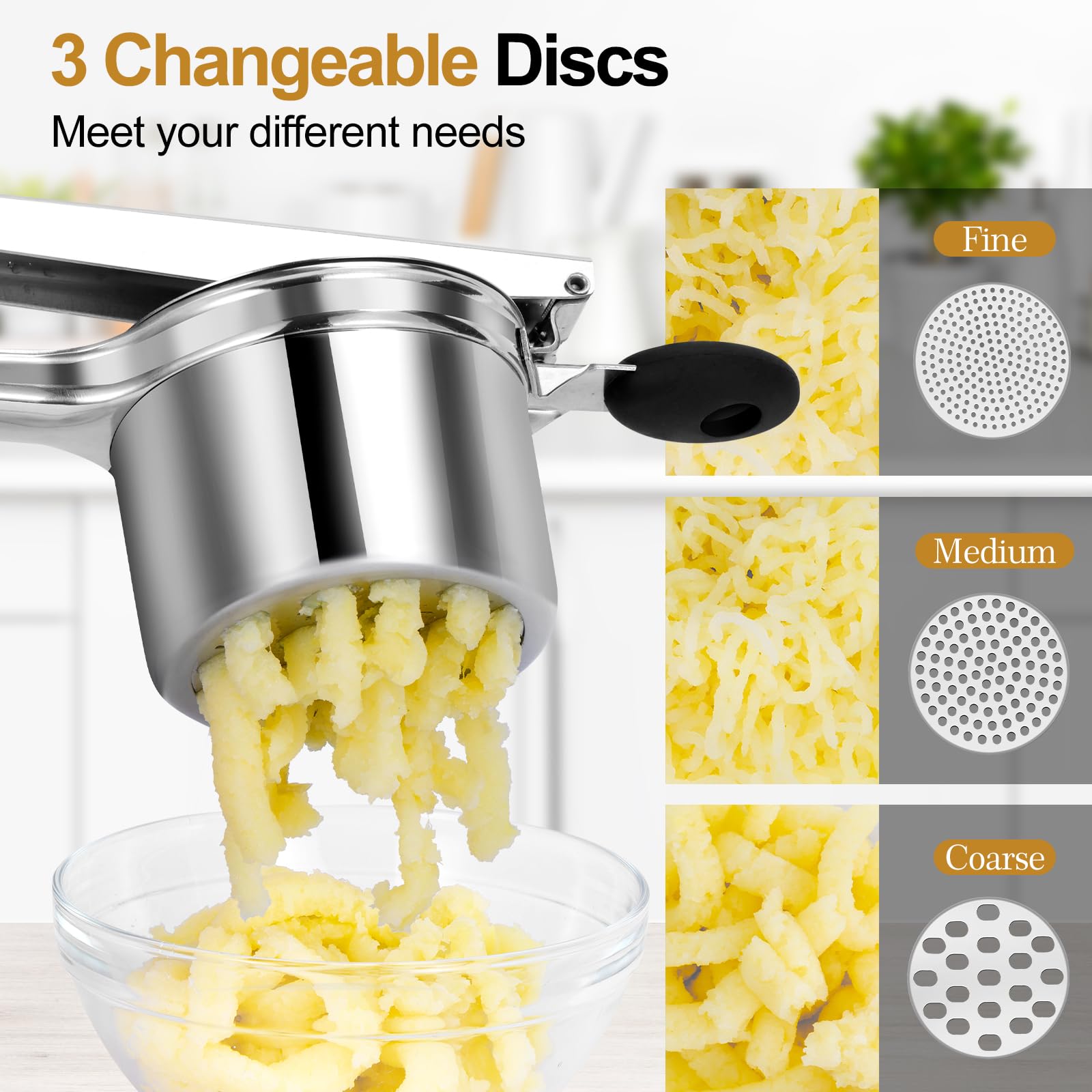 AHFLRITO potato ricer in action delivering fluffy mashed potatoes