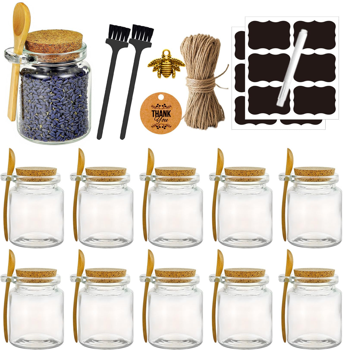 Ahhute glass sugar scrub jars 12-pack shown for DIY spa blends and neat storage