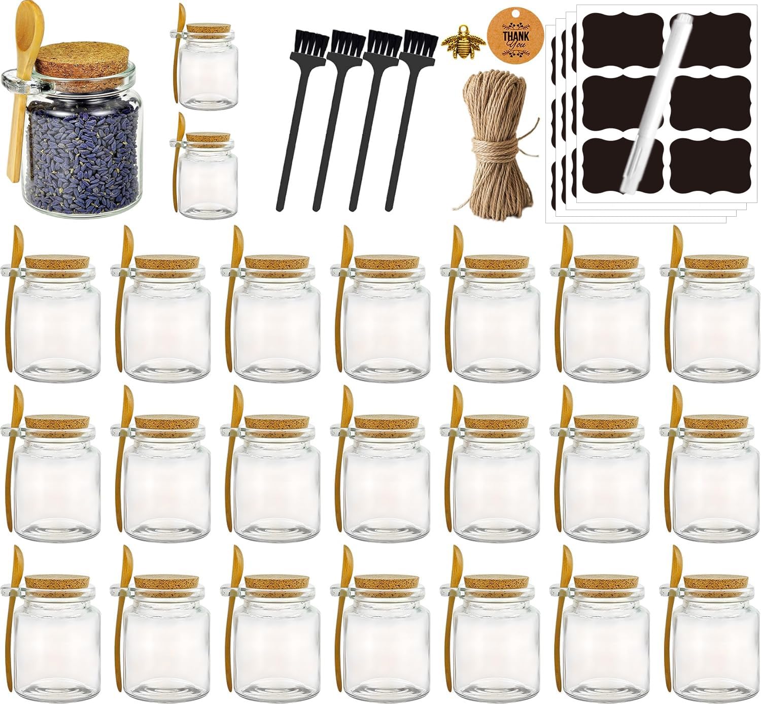 Ahhute glass sugar scrub jar 24-pack – clear, durable storage for DIY scrubs and gifts.