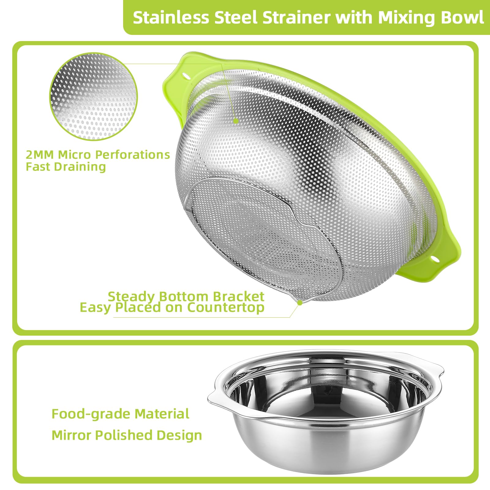 AHIABOAT stainless steel colander closeup showing durable mesh