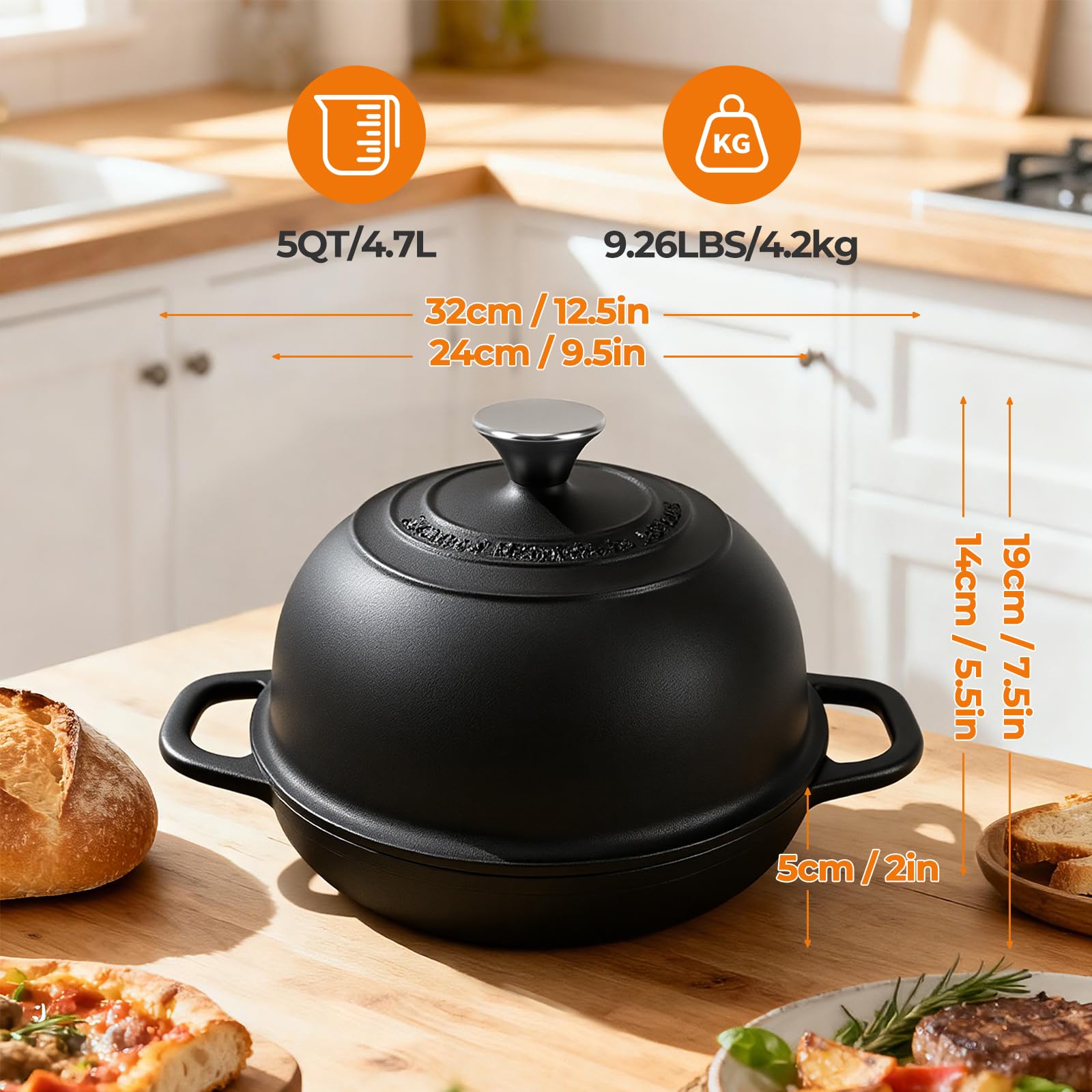 AHJ cast-iron construction delivers even heat for consistent baking