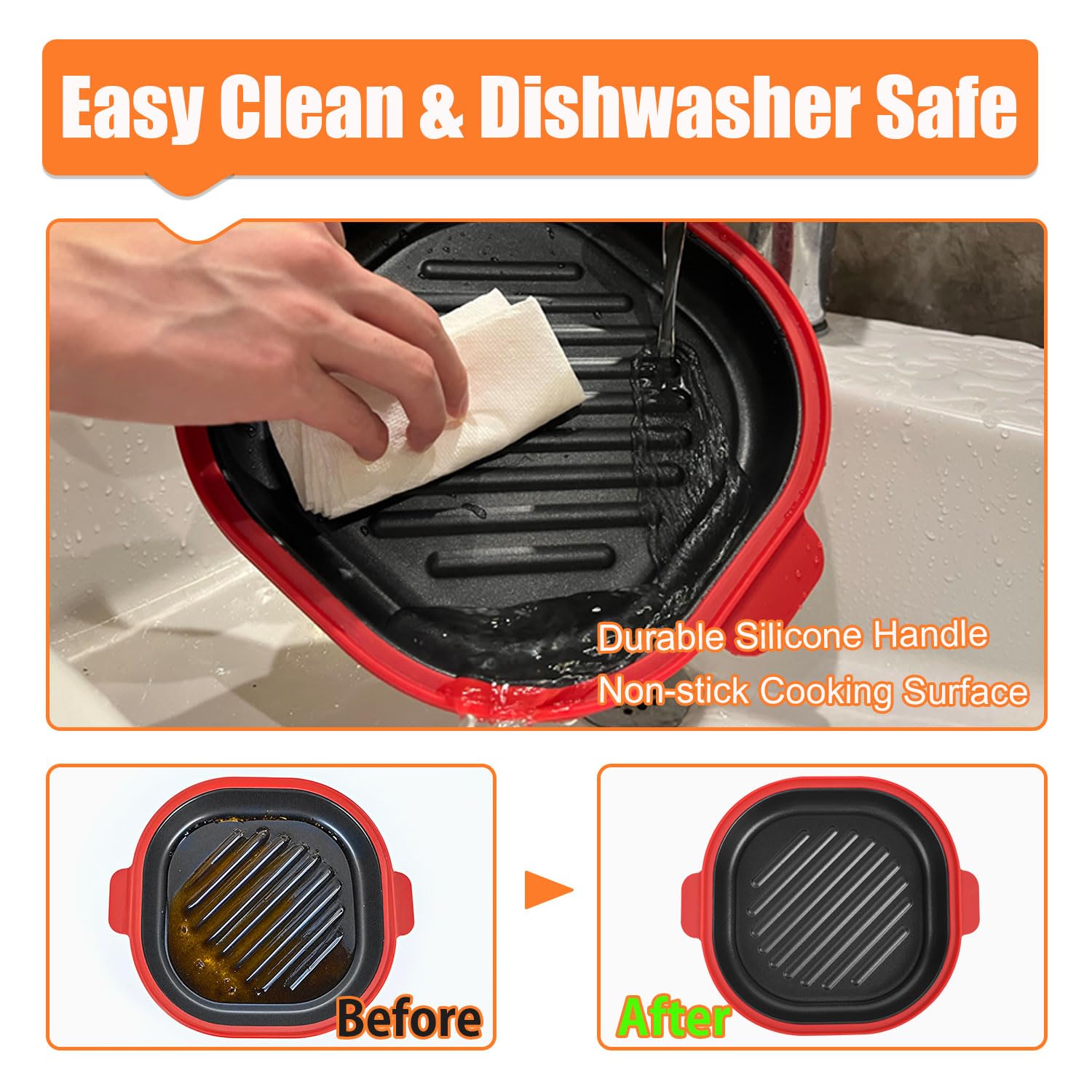 AHJ multi-use grill pan for steak, fish, bacon, and sandwiches.