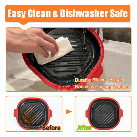 AHJ multi-use grill pan for steak, fish, bacon, and sandwiches.