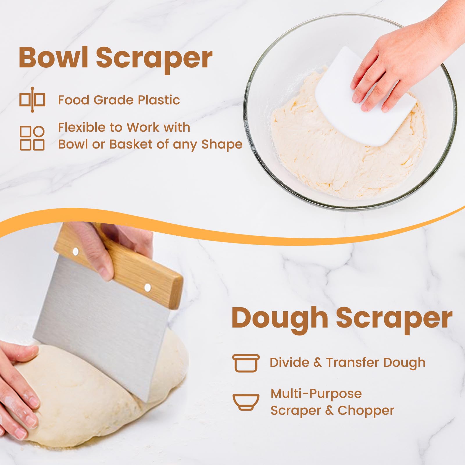 AHUAWA bowl scraper to lift and transfer dough with control.