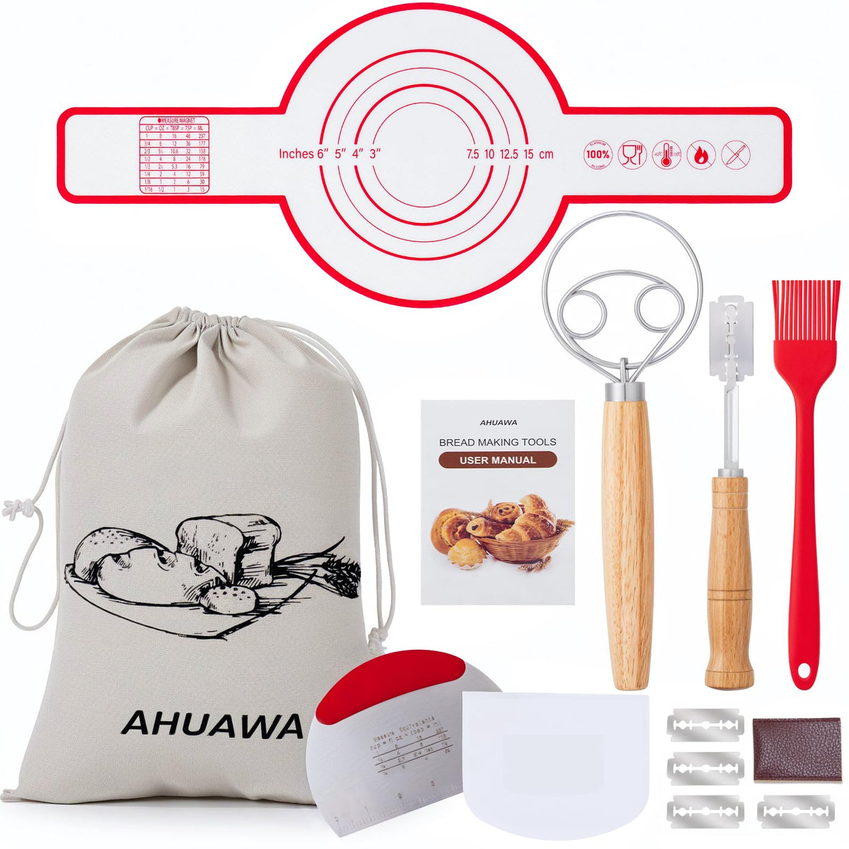 AHUAWA Danish dough whisk with four-ring design for fast, even dough mixing.