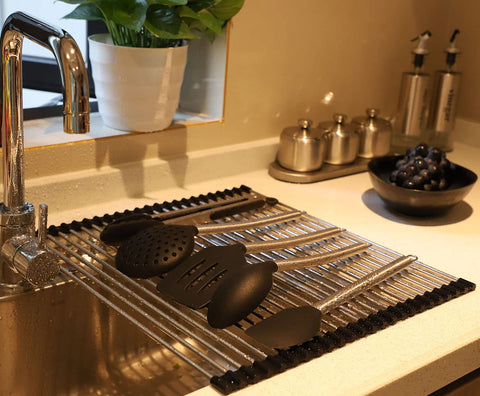 Ahyuan roll-up dish drying rack used as drying mat for fruits and vegetables.