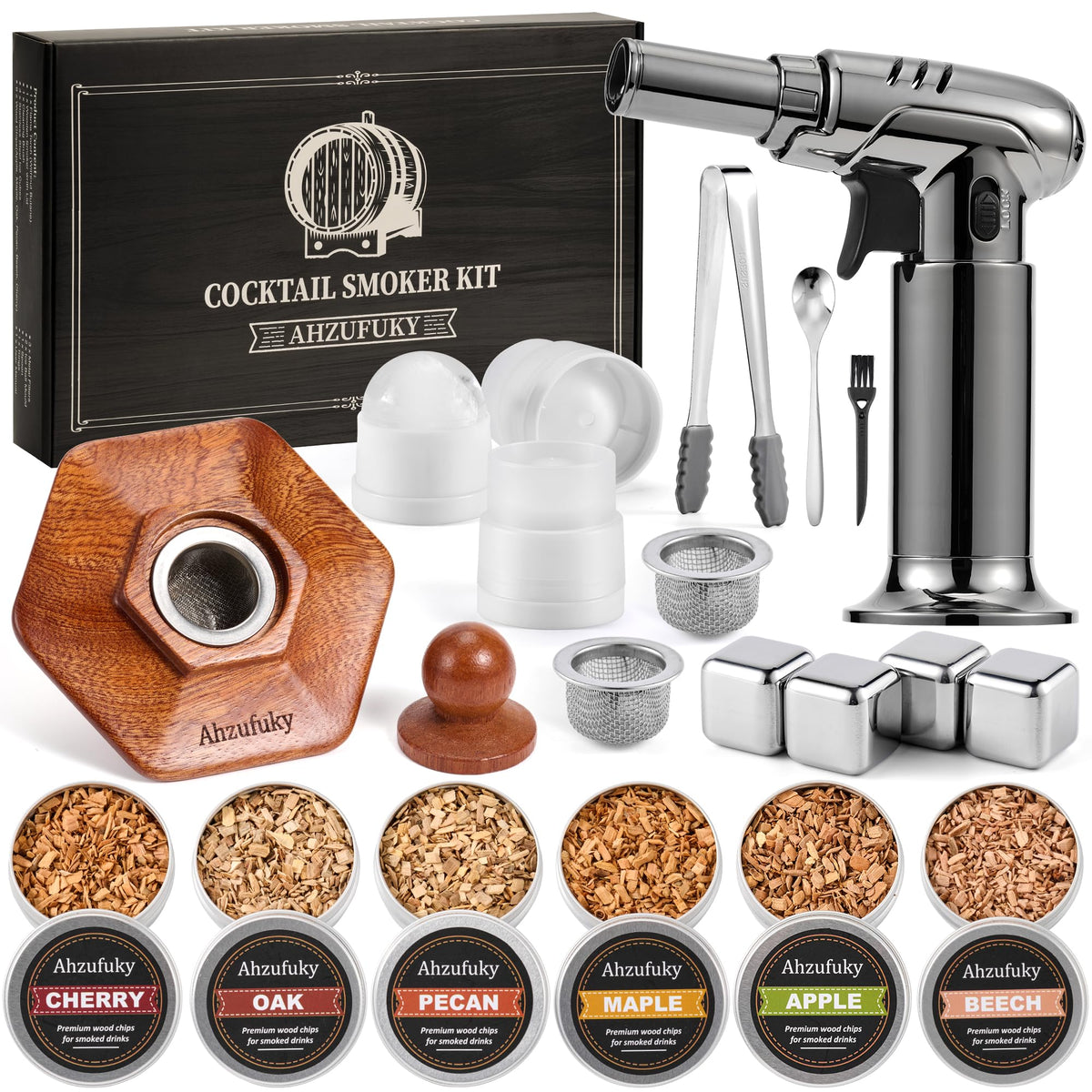 Ahzufuky whiskey smoker kit with torch ready for bar-quality smoked cocktails