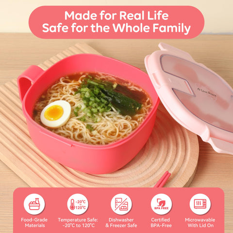 AI LOVE PEACE freezer-safe ramen bowl preserves leftovers for later.