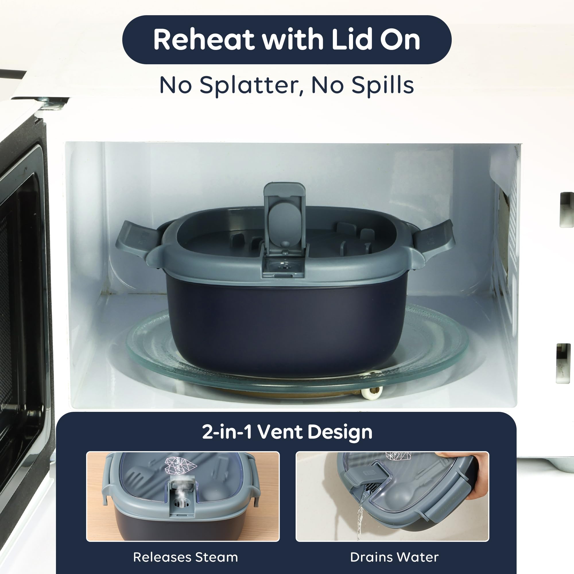 AI LOVE PEACE leakproof lid with steam vent ensuring clean reheating.