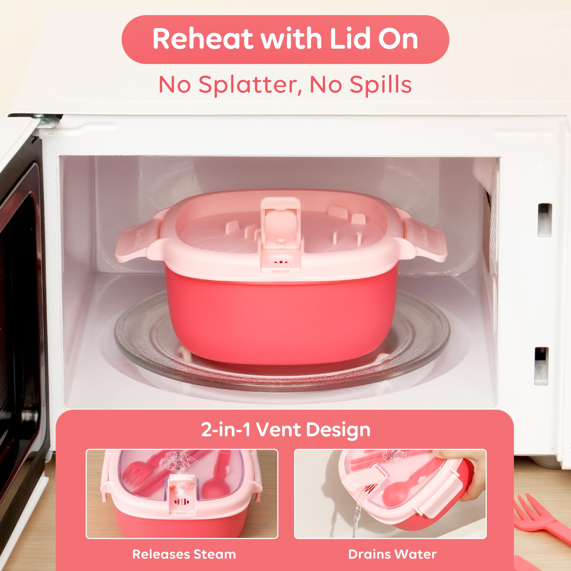 AI LOVE PEACE leakproof ramen bowl with lid keeps contents secure during commutes.