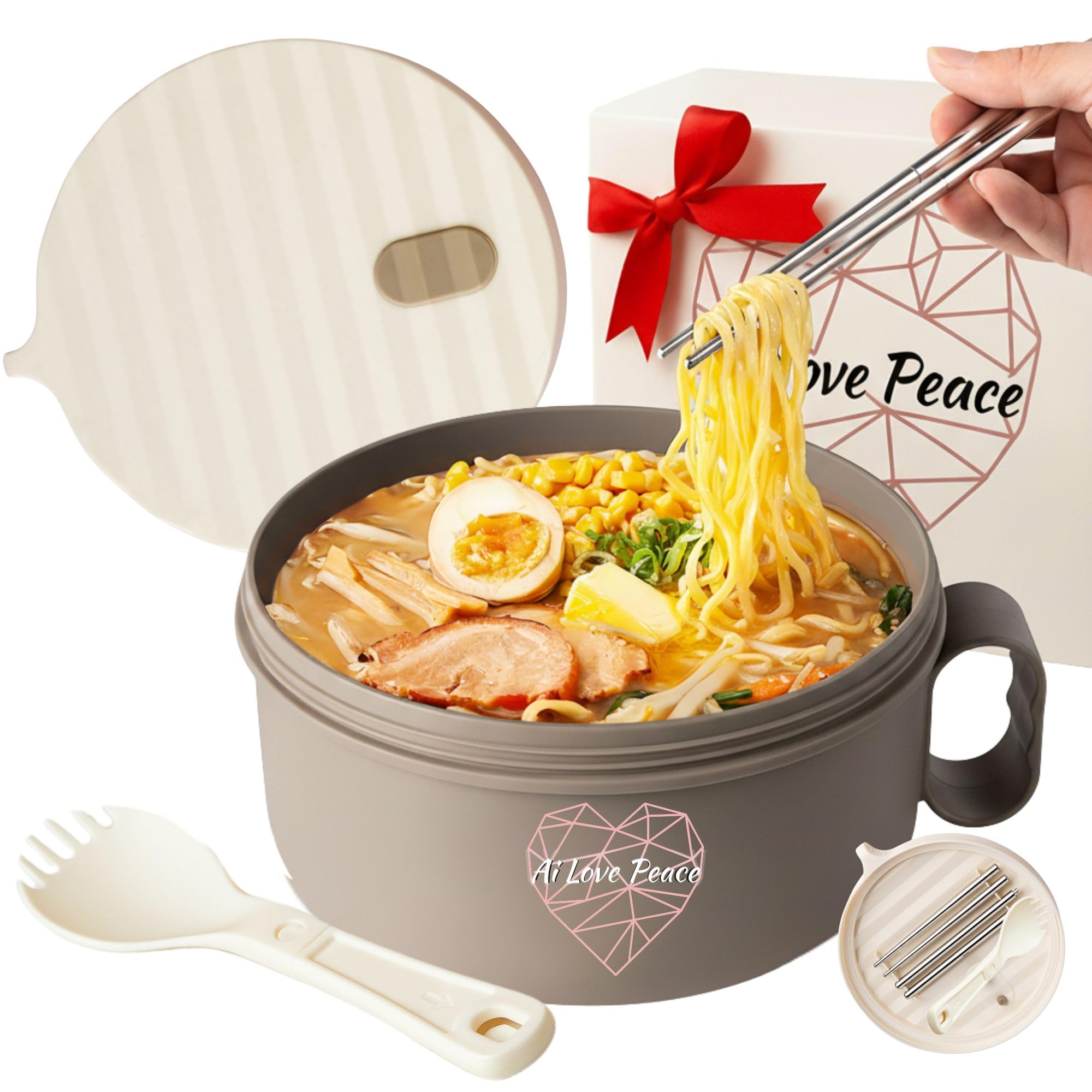 AI LOVE PEACE ramen bowl with 40 oz capacity for hearty servings.
