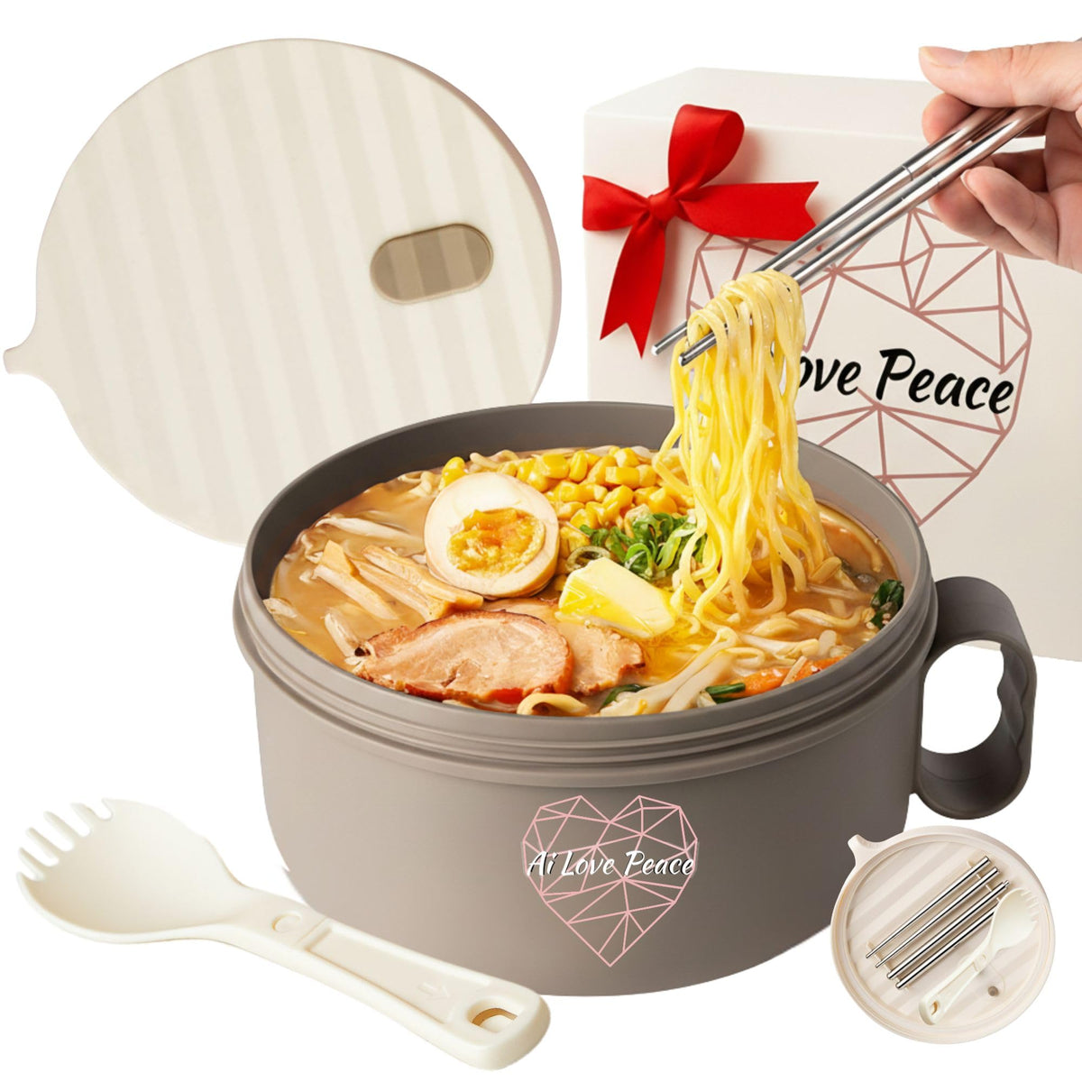 AI LOVE PEACE ramen bowl with 40 oz capacity for hearty servings.