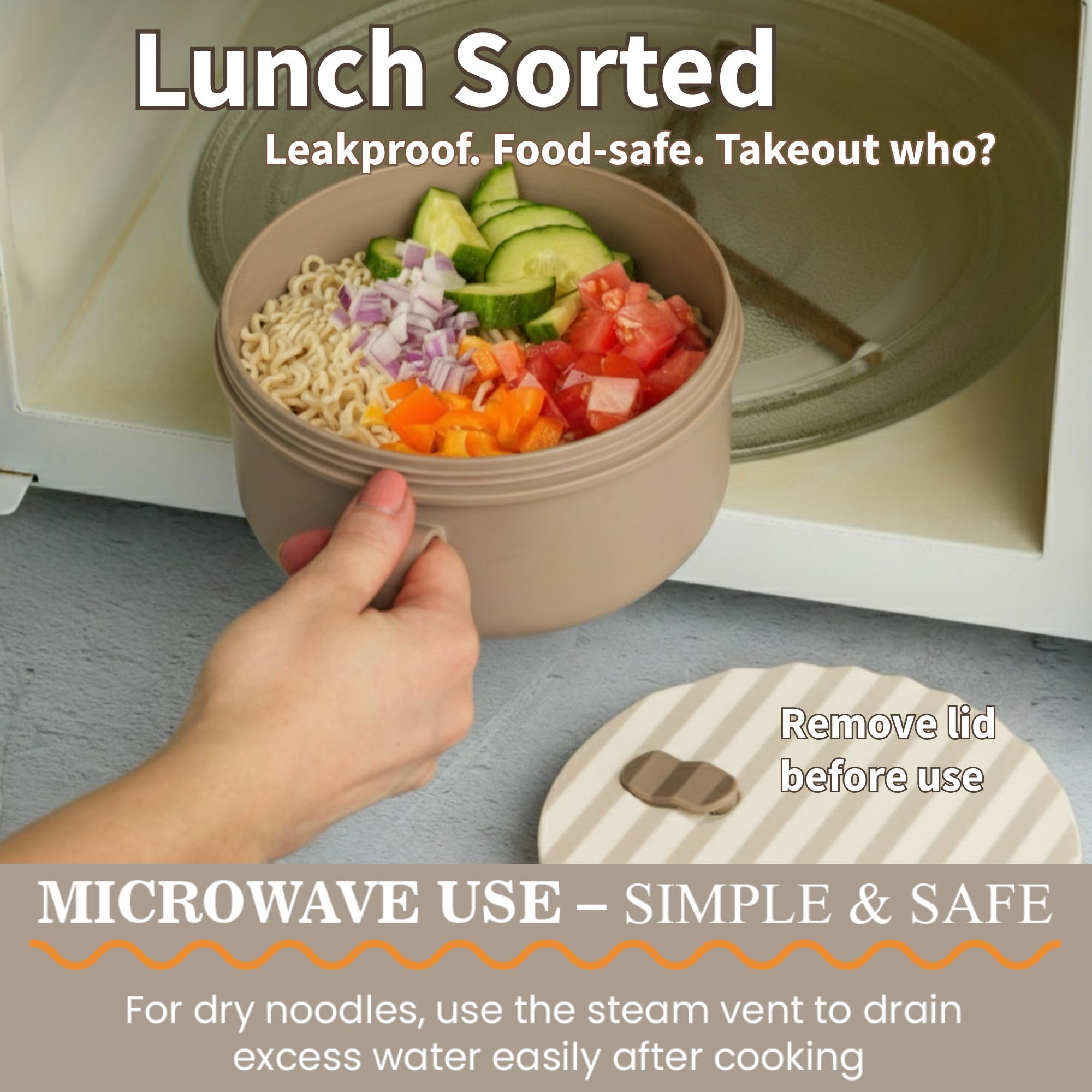 AI LOVE PEACE ramen bowl lid with twist-lock for mess-free transport.