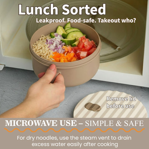 AI LOVE PEACE ramen bowl lid with twist-lock for mess-free transport.