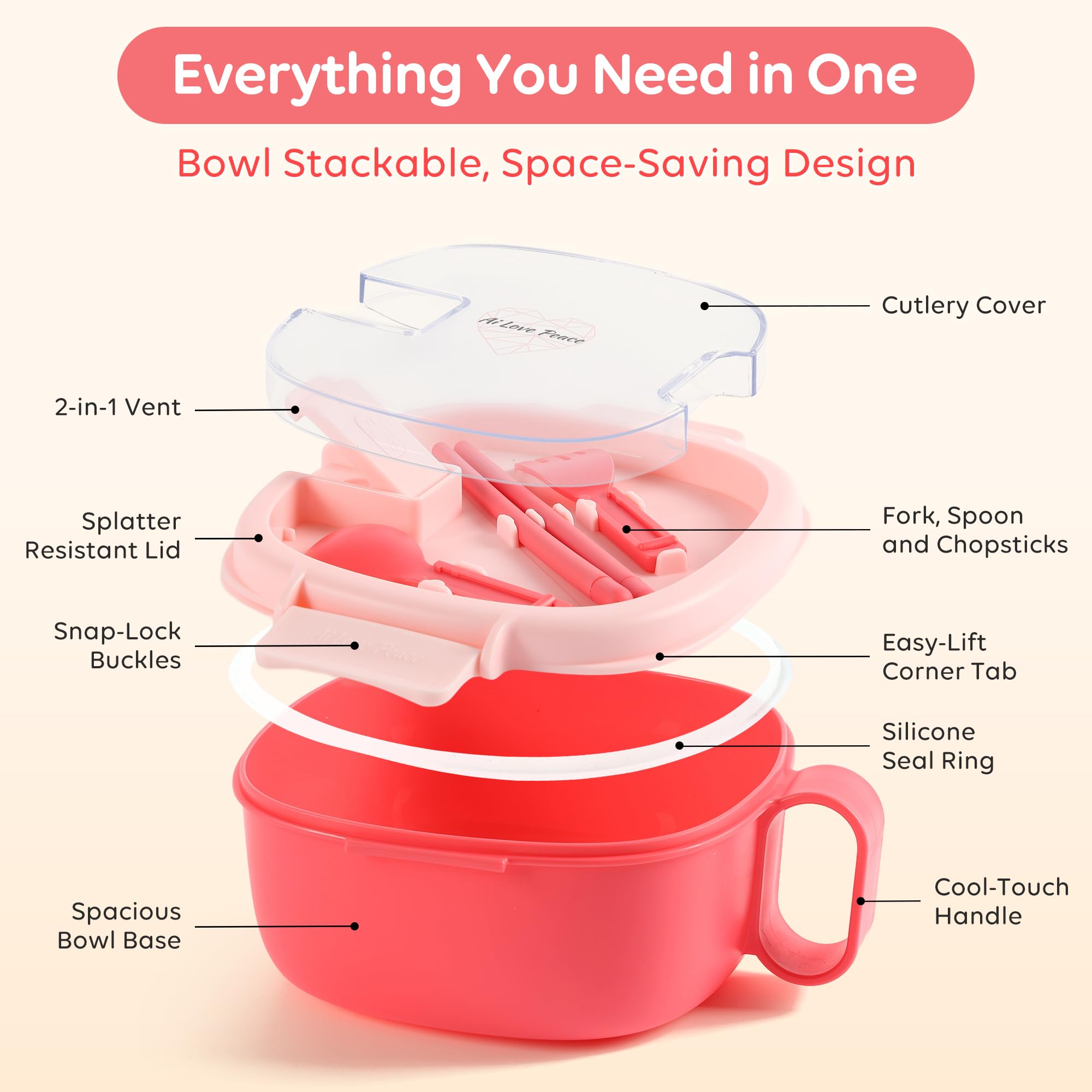AI LOVE PEACE square-design ramen bowl cradles noodles for even soaking.