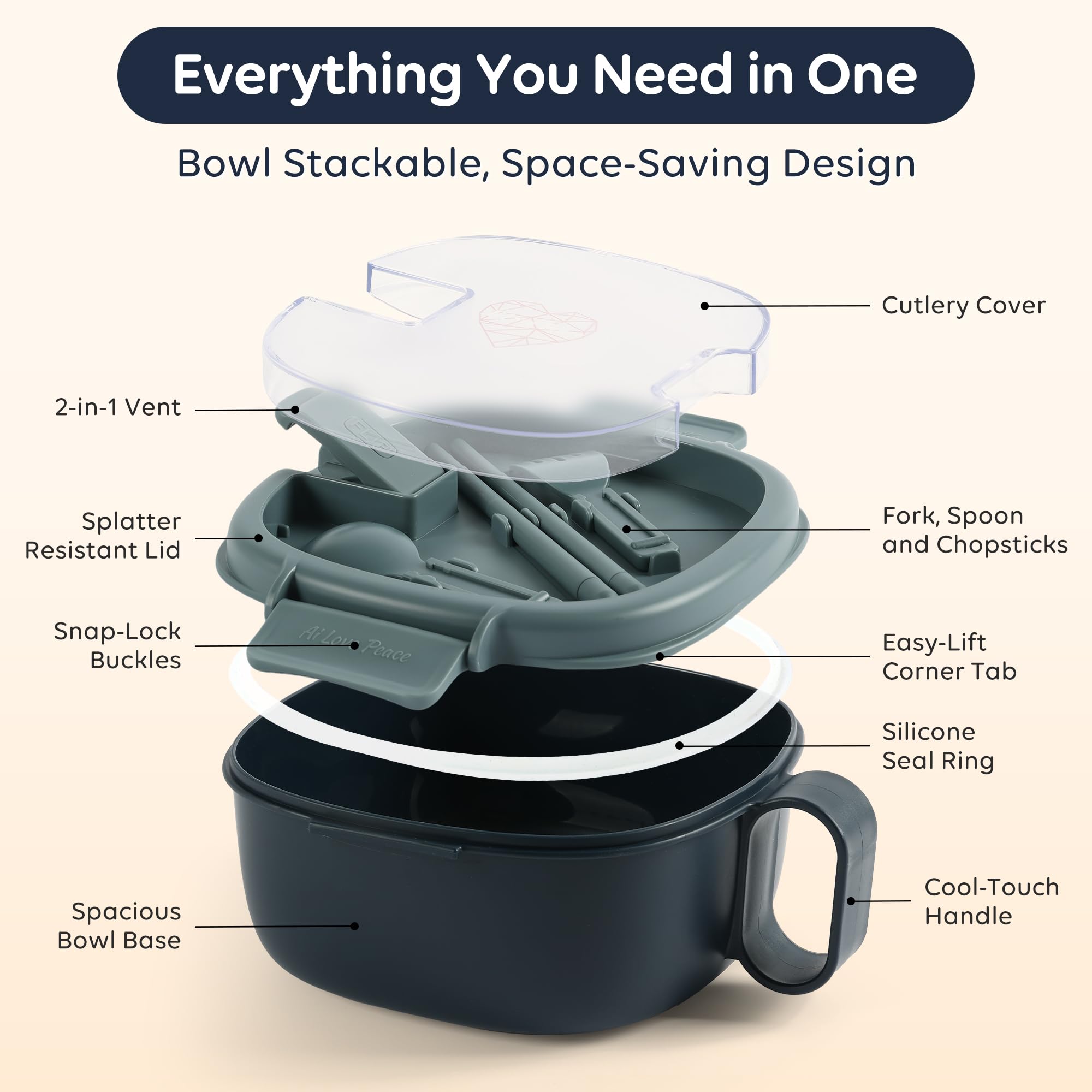 AI LOVE PEACE travel-friendly ramen bowl for on-the-go meals.