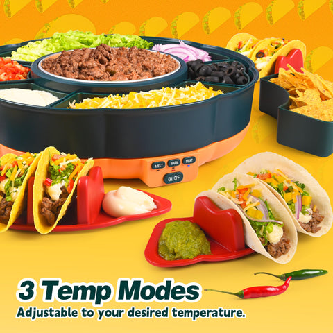 AIBAOLAO taco bar showing 3 temperature settings for flexible cooking