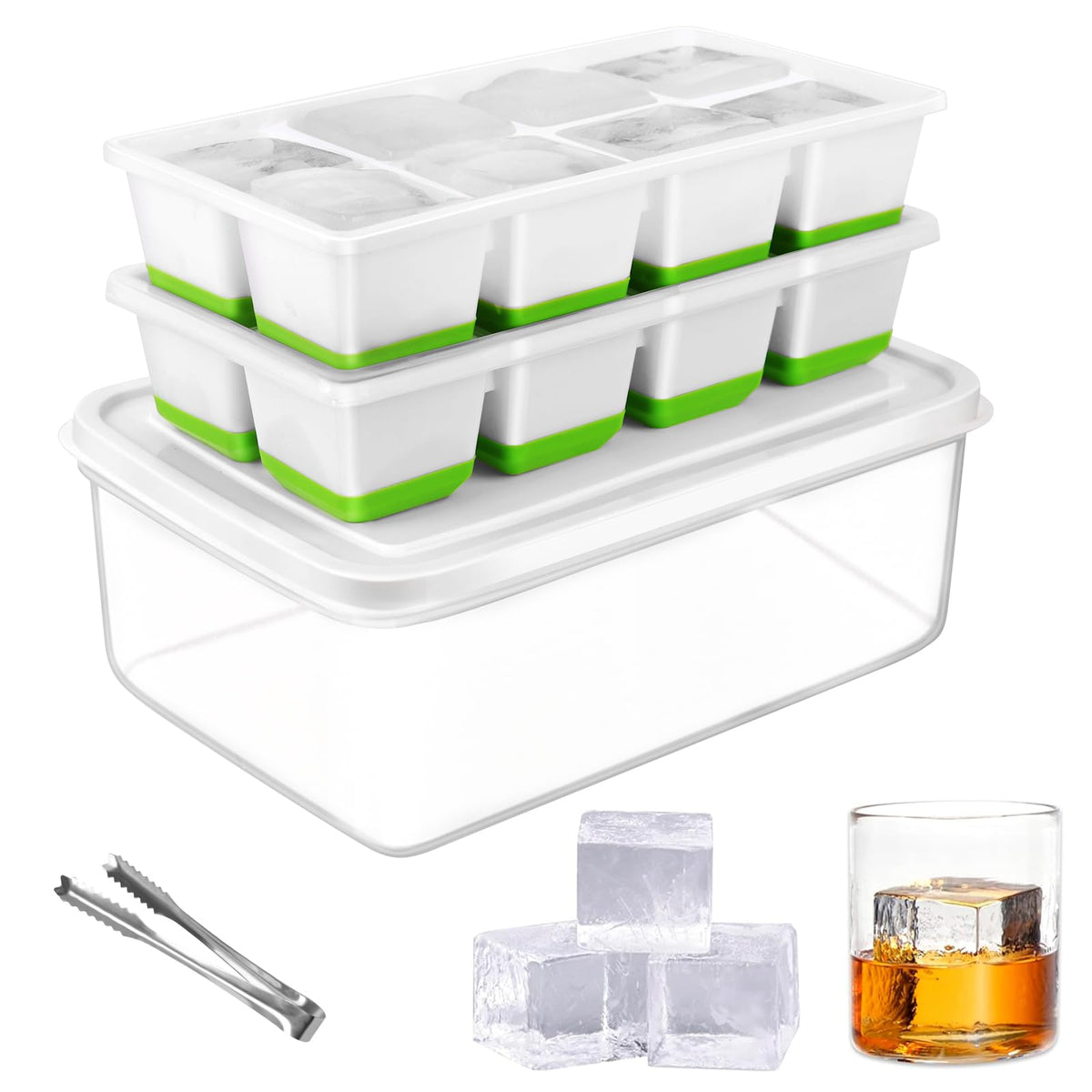Aibirui 2-Inch Ice Tray with Lid and Bin keeps cubes organized for easy entertaining.
