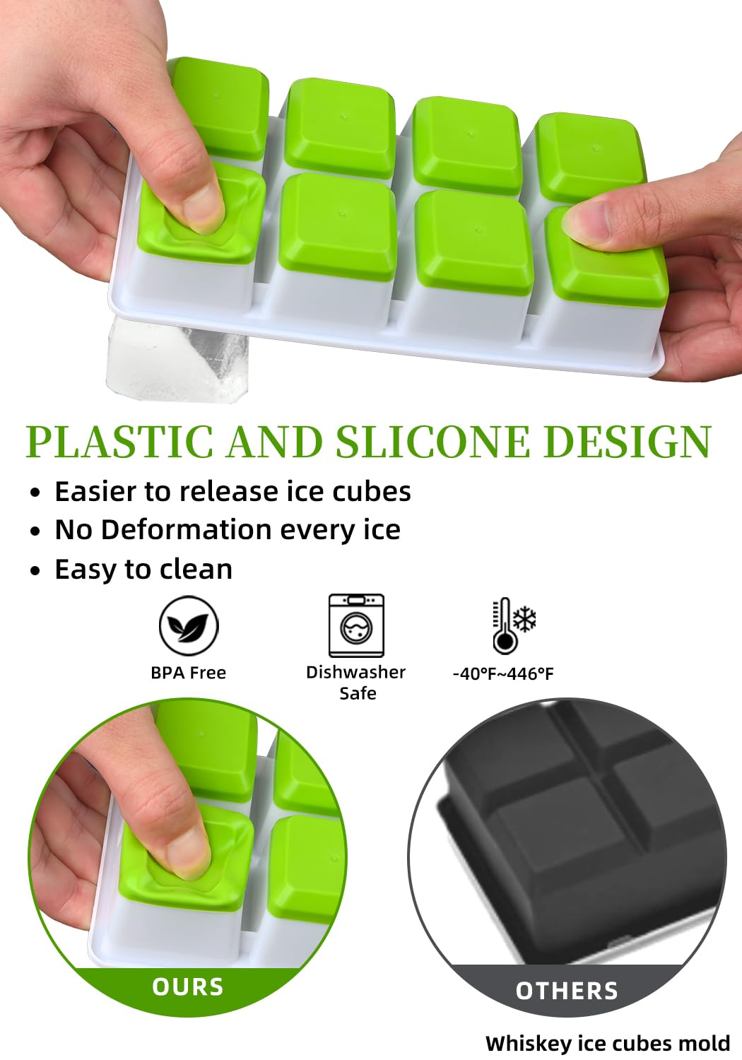 Aibirui one-push release design lets you pop out 8 perfect cubes at a time.
