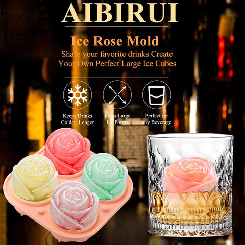 Aibirui silicone rose ice tray for easy release and cleaning.