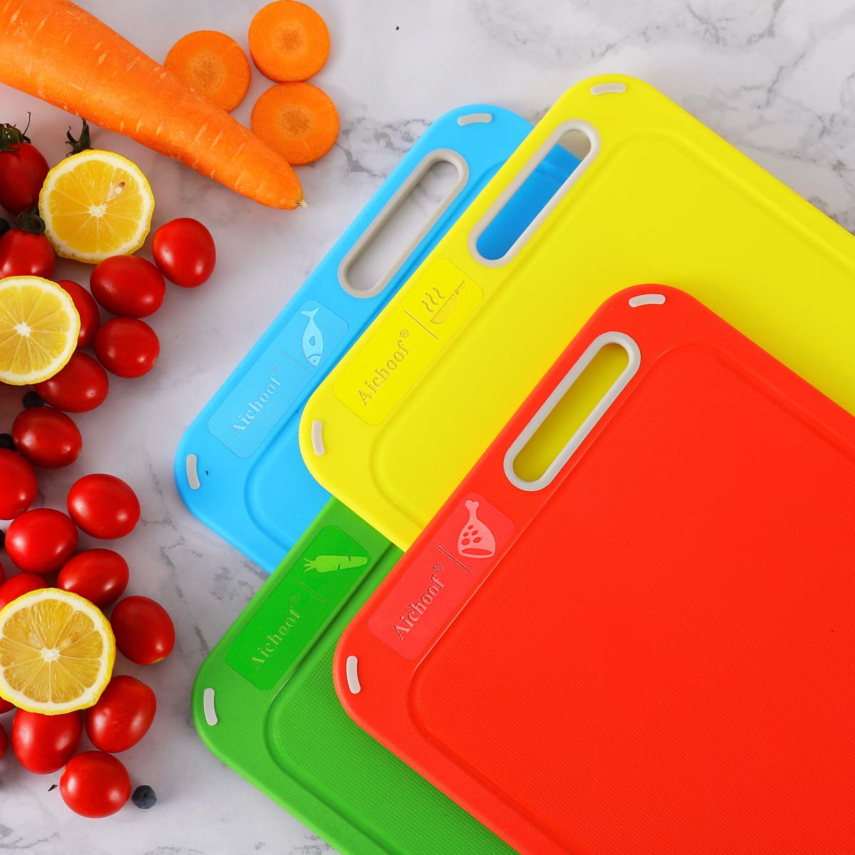 Aichoof dishwasher-safe plastic cutting boards for easy cleaning.