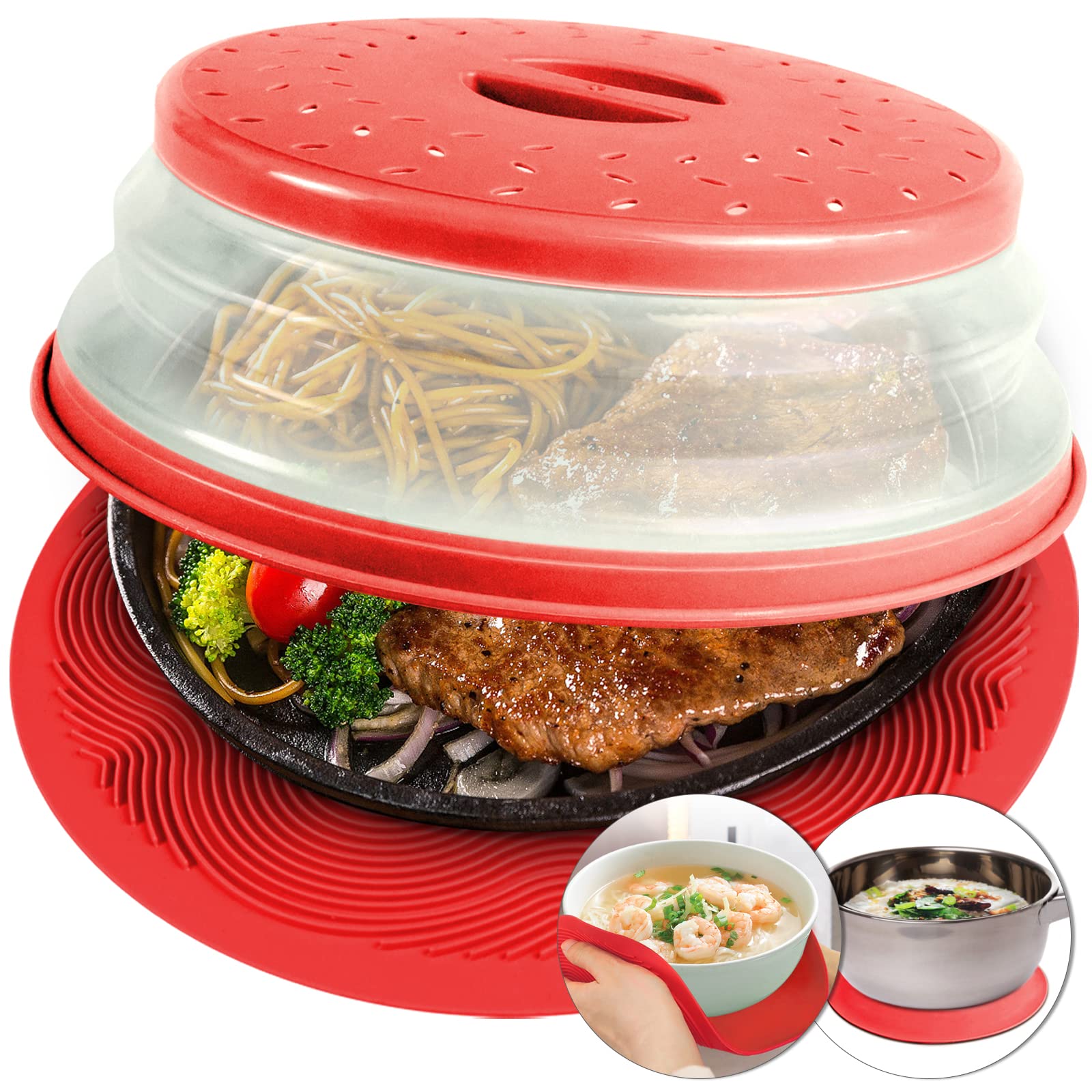 Aidacom microwave mat-cover on bowl-holder protects counters during reheating