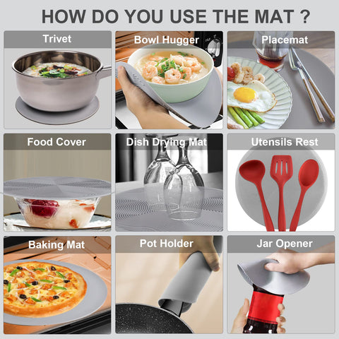 Aidacom silicone multi-use mat functioning as a trivet and drying mat