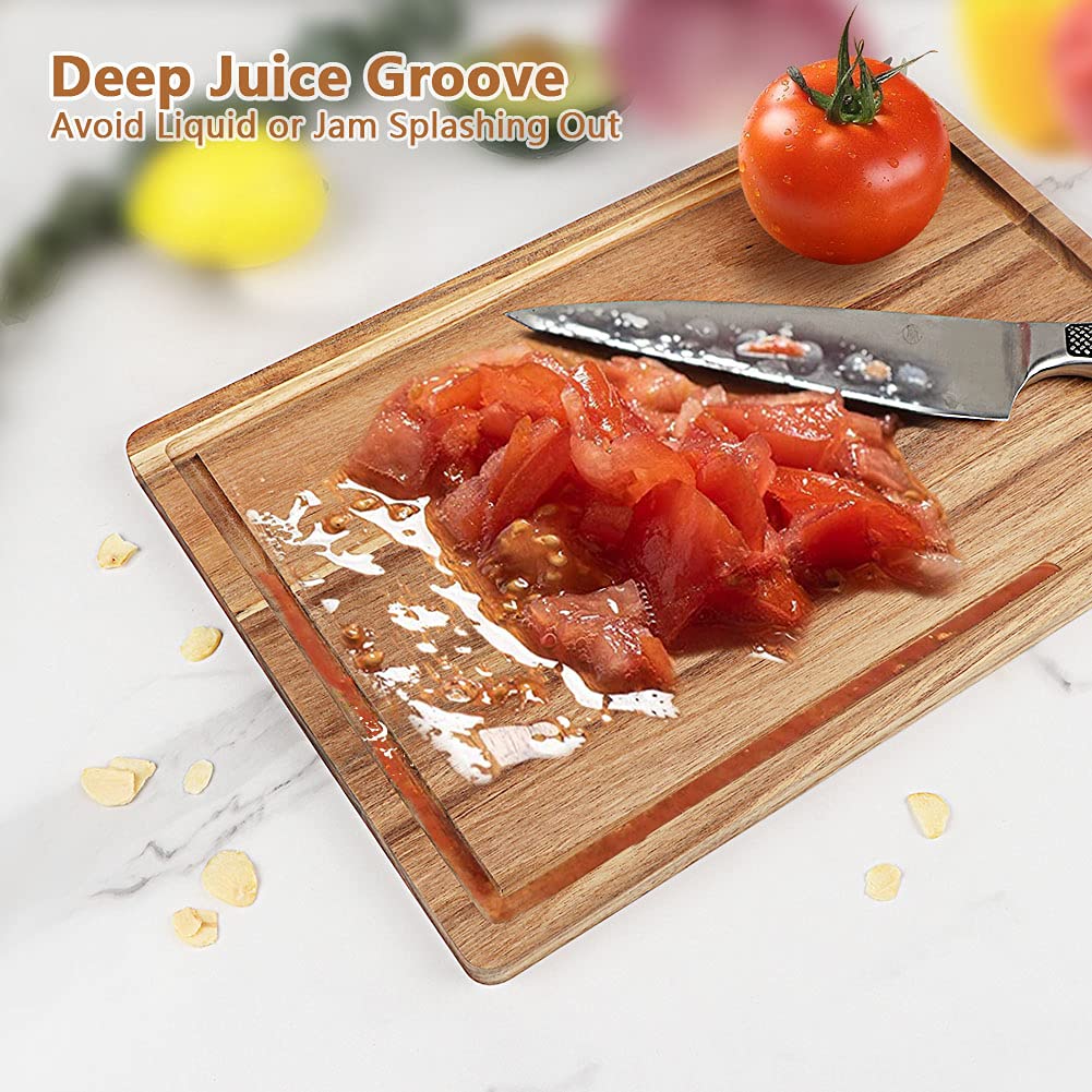 AIDEA acacia board with deep juice groove catches liquids during prep