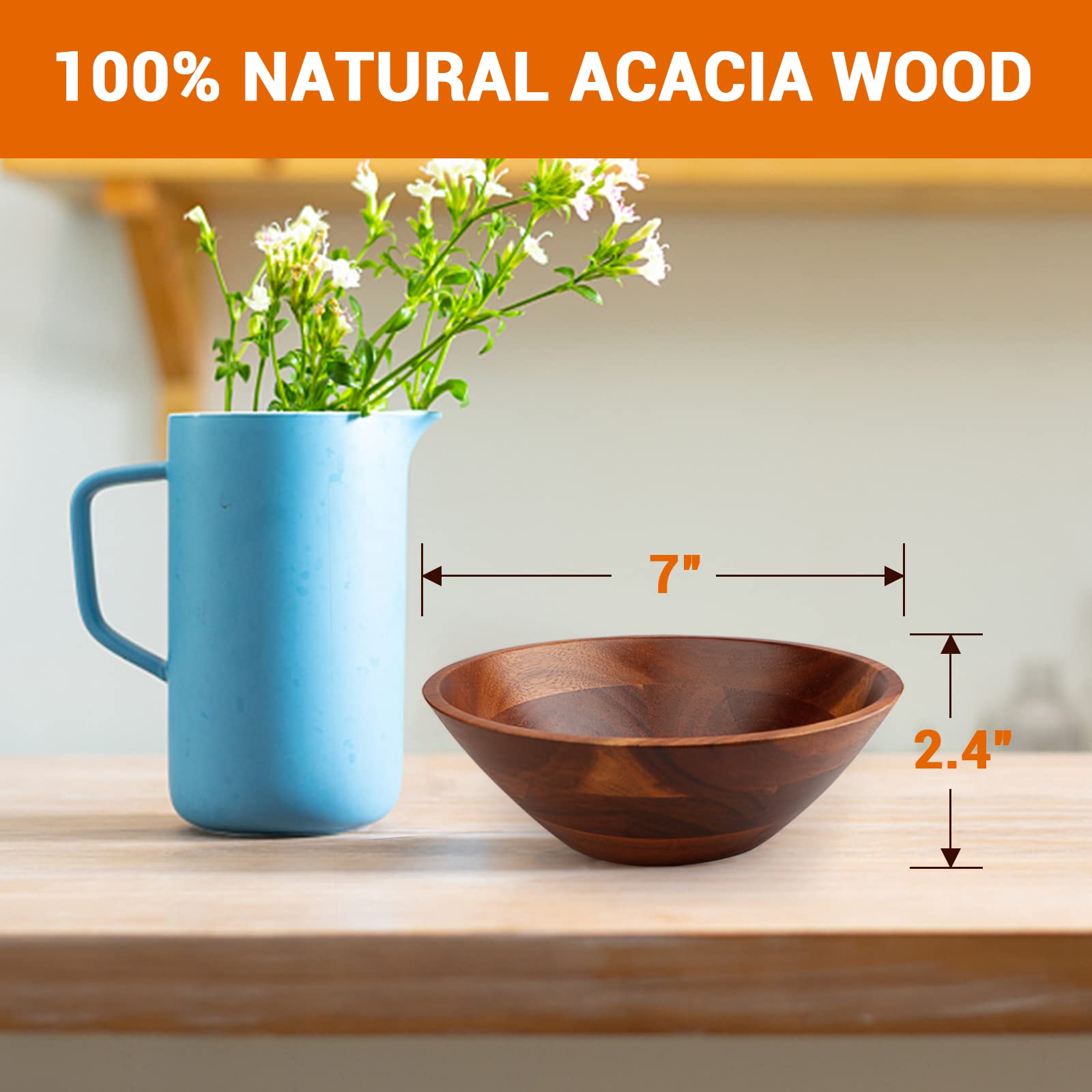 AIDEA Acacia bowls showcasing wood grain and four-piece set