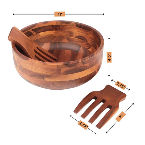AIDEA Acacia wood large bowl, 11-inch diameter, ideal for family meals.