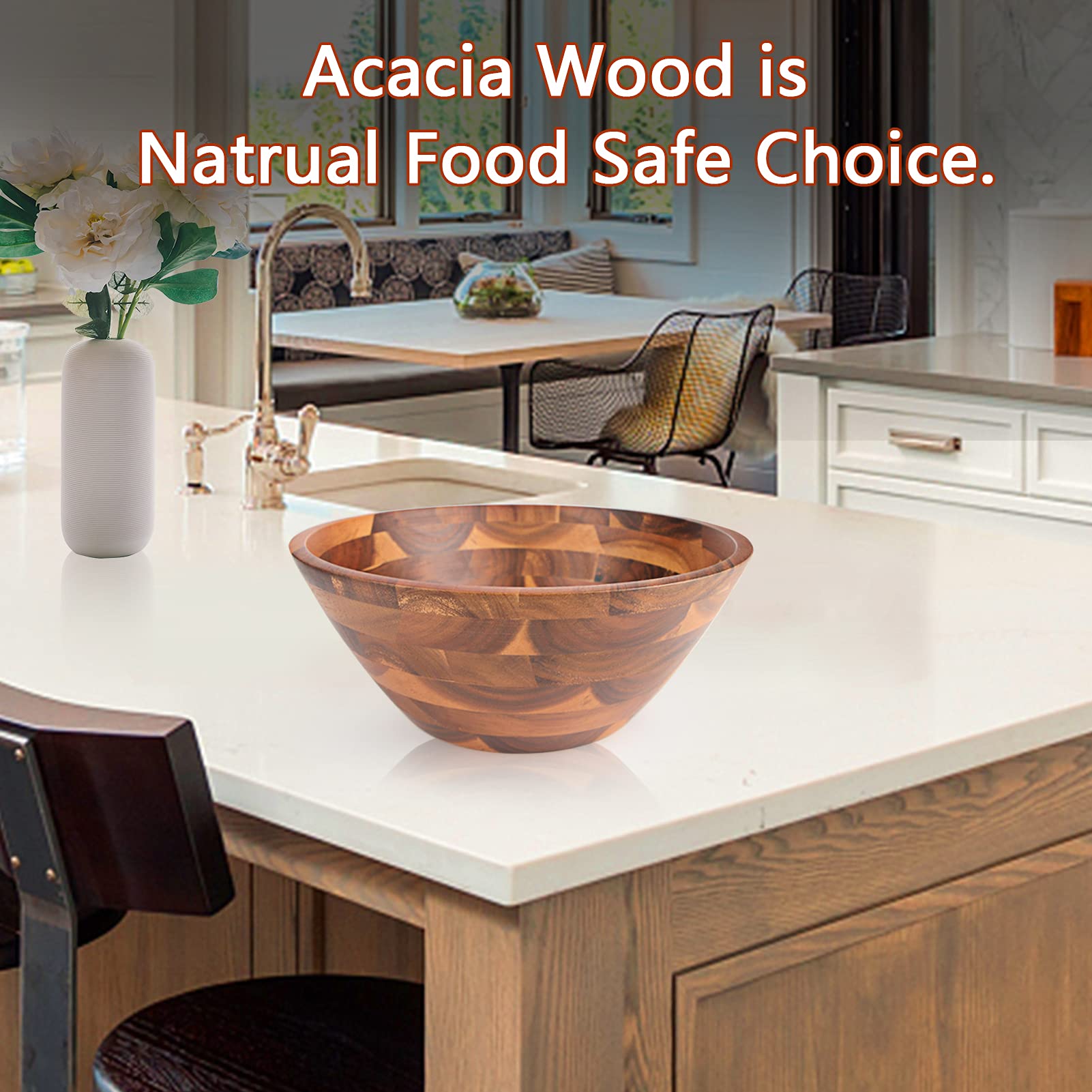 AIDEA acacia serving bowl enhances kitchen decor.